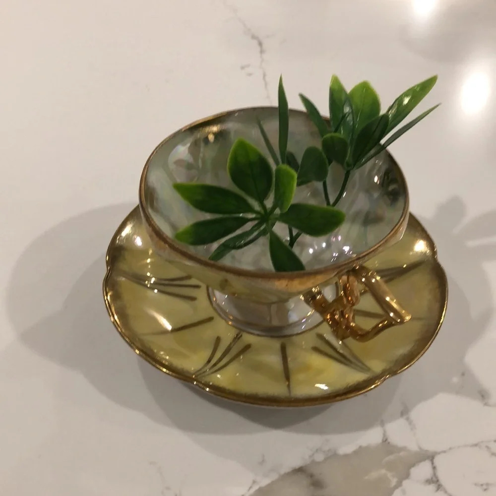 Vintage Castle China Japan yellow gold teacup  set plate and cup